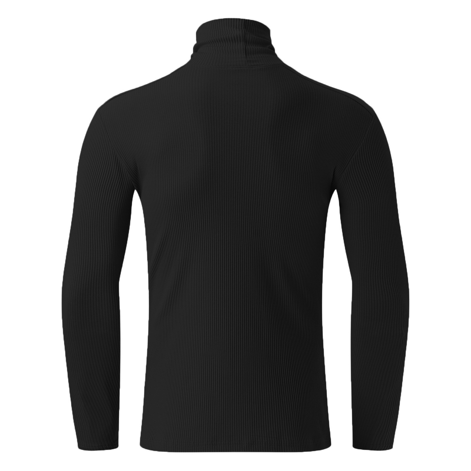 thumbnail image 5 of Camiseta de manga larga y cuello alto para hombre: color liso, corte ajustado, tejido elástico, para uso informal en primavera/verano., 5 of 5